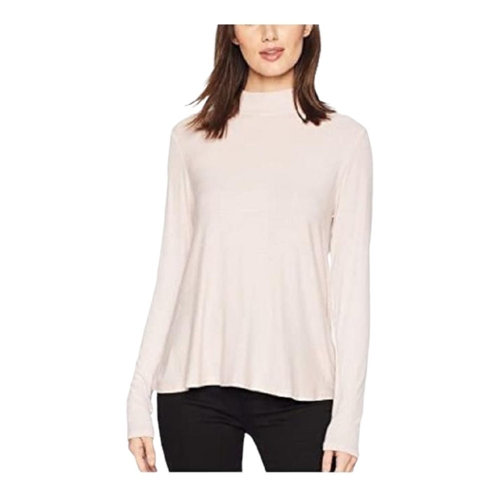M. Stars Wht 2x1 Rib LS Mock Neck Swing Blouse